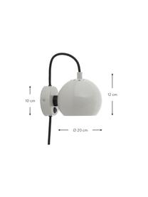 Design bolvormige wandlamp Ball, Lampenkap: gecoat metaal, Lichtgrijs, B 16 x H 12 cm
