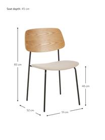 Holzstühle Nadja mit gepolsterter Sitzfläche, 2 Stück, Bezug: Polyester Der strapazierf, Rückenlehne: Sperrholz mit Eschenholzf, Beine: Metall, pulverbeschichtet, Webstoff Beige, Helles Holz, B 51 x T 52 cm