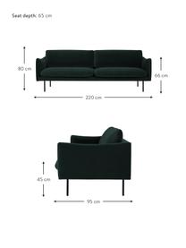 Canapé 3 places en velours et pieds en métal Moby, Velours vert foncé, larg. 220 x prof. 95 cm