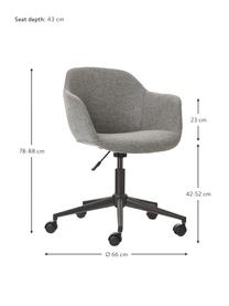 Gestoffeerde bureaustoel Fiji met smalle zitvlak, Bekleding: 100% polyester, Frame: gepoedercoat metaal, Geweven stof donkergrijs, B 66 x D 66 cm