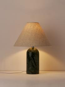 Lámpara de mesa mármol Gia, Pantalla: 50% lino, 50% poliéster, Cable: cubierto en tela, Beige, verde oscuro, veteado, Ø 30 x Al 39 cm