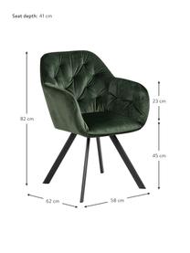 Otočná zamatová stolička s opierkami Lucie, Zamatová zelená, Š 58 x V 62 cm