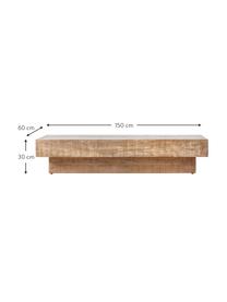 Massivholz-Couchtisch Iowa, Mangoholz, klar lackiert, Braun, B 150 x H 30 cm