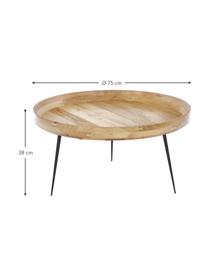Tavolino da salotto di design in legno di mango Bowl Table, Piano del tavolo: legno di mango verniciato, Gambe: acciaio verniciato a polv, Marrone, Ø 75 x Alt. 38 cm