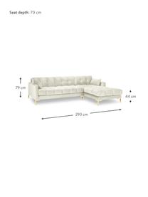 Sofa narożna z aksamitu Mamaia (5-osobowa), Tapicerka: 100% aksamit poliestrowy , Stelaż: lite drewno sosnowe, płyt, Kremowobiały aksamit, S 293 x G 185 cm, prawostronna