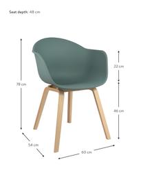Kunststoff-Armlehnstuhl Claire mit Holzbeinen, Sitzschale: Kunststoff, Beine: Buchenholz, Graugrün, Buchenholz, B 60 x T 54 cm