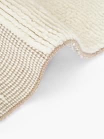 Handgeweven vloerkleed Laine met hoog-laag patroon en franjes, 57% wol (RWS-gecertificeerd), 35% jute, 8% katoen, Beige, crèmewit, B 120 x L 180 cm (maat S)