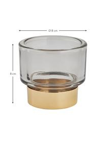 Handgefertigter Teelichthalter Miy in Hellgrau, Glas, Grau, transparent, Goldfarben, Ø 8 cm