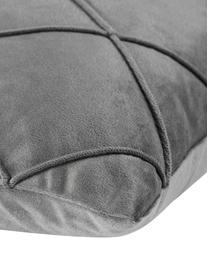 Fluwelen kussenhoes Nobless in grijs met verhoogd ruitjesmotief, 100% polyester fluweel, Grijs, 40 x 40 cm