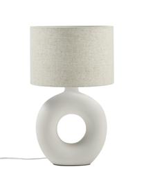 Grote keramische tafellamp Gisella, Lampenkap: linnenmix, Lampvoet: keramiek, Beige, wit, Ø 35 x H 55 cm