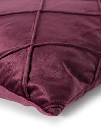 Fluwelen kussenhoes Nobless met verhoogd ruitjesmotief, 100% polyester fluweel, Wijnrood, B 40 x L 40 cm