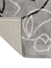 Tapis moderne en coton One Line Visage, Gris, noir, blanc