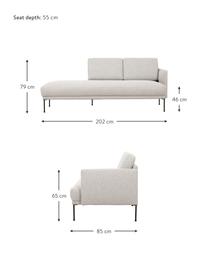 Chaise longue con piedini in metallo Fluente, Rivestimento: 80% poliestere, 20% ramiè, Struttura: legno di pino massiccio, Piedini: metallo verniciato a polv, Tessuto beige, Larg. 202 x Prof. 85 cm, schienale a sinistra