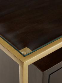 Cassettiera con piano in vetro Lyle, Mensola: vetro, Marrone scuro, dorato, Larg. 100 x Alt. 82 cm