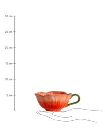 Handgemachte Tassen Poppy mit Strukturmuster, 2 Stück, Steingut, Rottöne, Grün, Ø 12 x H 6 cm