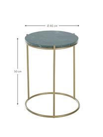 Mesa auxiliar redonda de mármol Ella, Tablero: mármol, Estructura: metal con pintura en polv, Mármol verde, dorado, Ø 40 x Al 50 cm