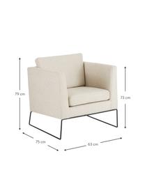 Klassischer Sessel Milo mit Metall-Beinen, Bezug: Hochwertiger Polyesterbez, Gestell: Kiefernholz, Beine: Metall, lackiert, Webstoff Beige, B 63 x T 75 cm