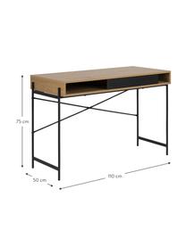 Úzky pracovný stôl z dubovej dyhy Angus, Drevo, čierna, Š 110 x H 50 cm