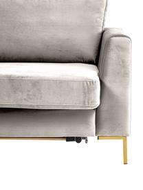 Rozkładana sofa narożna z aksamitu Luna (3-osobowa), Tapicerka: 100% poliester, certyfika, Stelaż: lite drewno bukowe, drewn, Nogi: metal galwanizowany, Beżowy aksamit, S 270 x G 184 cm, lewostronna