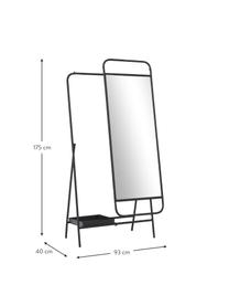Standspiegel Theo mit Ablagefläche, Metall, Schwarz, B 93 x H 175 cm
