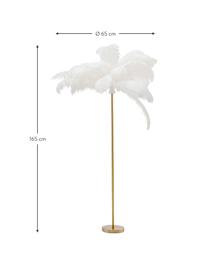 Lámpara de pie Feather Palm, Pantalla: plumas de avestruz, Estructura: acero latón, Cable: plástico, Dorado, blanco, Ø 65 x Al 165 cm