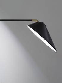 Grote wandlamp Neron met stekker en goudkleurige decoratie in zwart, Lampenkap: gepoedercoat metaal, Decoratie: vermessingd metaal, Zwart, B 27 x D 100 cm