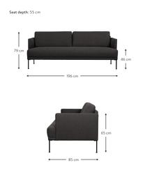 Sofa Fluente (3-Sitzer) mit Metall-Füßen, Bezug: 100% Polyester Der hochwe, Gestell: Massives Kiefernholz, FSC, Füße: Metall, pulverbeschichtet, Webstoff Dunkelgrau, B 196 x T 85 cm