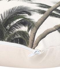 Kissenhülle Mogli mit Palmenprint, 100% Baumwolle, Beige, Dunkelgrün, B 40 x L 40 cm