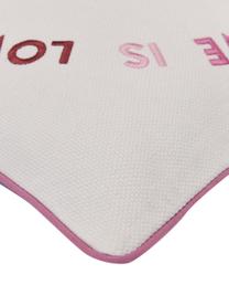 Housse de coussin réversible bordure passepoilée Drew, 100 % coton, Multicolore, blanc, rose, larg. 40 x long. 40 cm