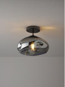 Plafondlamp Amora van gespiegeld glas, Lampenkap: glas, Baldakijn: geborsteld metaal, Chroomkleurig, zwart, Ø 35 x H 28 cm