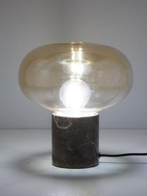 Lámpara de mesa pequeña de mármol Alma, Pantalla: vidrio, Cable: cubierto en tela, Mármol marrón, ámbar, Ø 23 x Al 24 cm