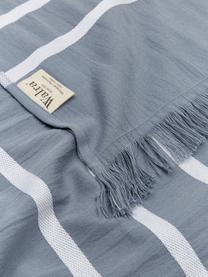 Fouta pur coton 100x180 à franges Filena, 100 % coton, Bleu, blanc, 100 x 180 cm