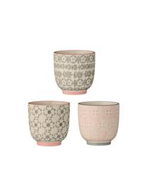 Mugs à expresso à motifs Cécile, 3 élém., Céramique, Beige, gris, rose, Ø 7 x haut. 7 cm, 180 ml