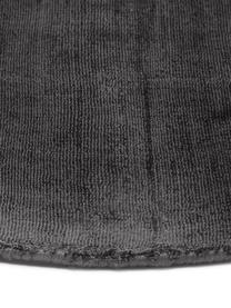 Rond viscose vloerkleed Jane in antraciet-zwart, handgeweven, Onderzijde: 100% katoen, Antraciet-zwart, Ø 200 cm (maat L)