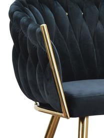 Sedia con braccioli in velluto nero Larissa, Rivestimento: velluto (100% poliestere), Gambe: metallo, Velluto nero, gambe dorato, Larg. 63 x Prof. 55 cm