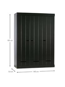 Kleiderschrank Connect, 3-türig, Korpus: Kiefernholz, massiv, lack, Einlegeböden: Melamin, Schwarz, B 140 x H 195 cm