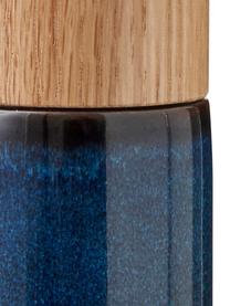 Salero y pimientero de gres Bizz, 2 pzas., Recipiente: gres, Grinder: cerámica, Azul oscuro, marrón, madera, Ø 5 x Al 17 cm