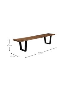 Sitzbank Aka aus Akazienholz, verschiedene Größen, Sitzfläche: Massives Akazienholz, Gestell: Metall, pulverbeschichtet, Akazienholz, Schwarz, B 180 x T 45 cm