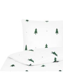 Flanelová posteľná bielizeň s jedličkami X-mas Tree, Biela, zelená, 200 x 200 cm + 2 vankúše 80 x 80 cm
