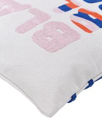 Dwustronna poszewka na poduszkę z haftem Blah Blah, 100% bawełna, Biały, niebieski, blady różowy, pomarańczowy, S 45 x D 45 cm