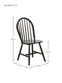 Chaise en bois style Windsor Megan, 2 pièces, Bois d'hévéa, laqué, Noir, larg. 46 x prof. 51 cm