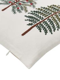 Vyšívaný poťah na vankúš so zimným motívom Fenna, 100 % bavlna, Biela, zelená, Š 30 x D 50 cm