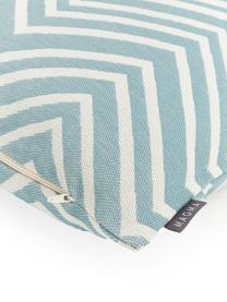 Housse de coussin d'extérieur imprimé zigzag Lobos, 100 % polyacrylique, Turquoise, blanc crème, larg. 50 x long. 50 cm