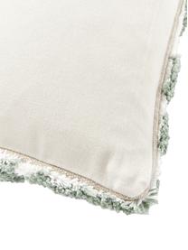 Funda de cojín de algodón texturizado Sela, 100% algodón ecológico con certificado BCI, Verde, blanco crema, An 45 x L 45 cm