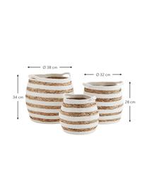 Set 3 cestini in fibra naturale Striped, Fibra naturale, cotone, Bianco, beige, Set in varie misure