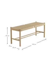 Houten zitbank Ellan met biezen vlechtwerk, Frame: massief eikenhout, Zitvlak: papieren touw, Eikenhout, B 110 cm x H 45 cm