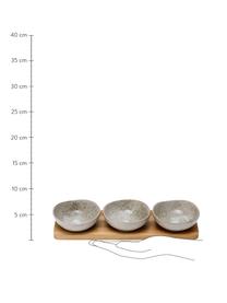 Dipschälchen Artisan aus Porzellan und Akazienholz, 4er-Set, Schälchen: Porzellan, Tablett: Akazienholz, Grau, Akazienholz, Set mit verschiedenen Größen