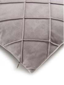 Samt-Kissenhülle Luka in Hellgrau mit Struktur-Karomuster, Samt (100% Polyester), Grau, 30 x 50 cm
