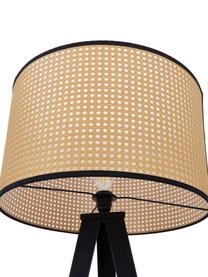 Lampadaire trépied avec abat-jour en cannage Vienna, Brun clair, noir, Ø 50 x haut. 154 cm