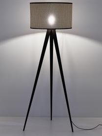 Lampadaire trépied avec abat-jour en cannage Vienna, Brun clair, noir, Ø 50 x haut. 154 cm
